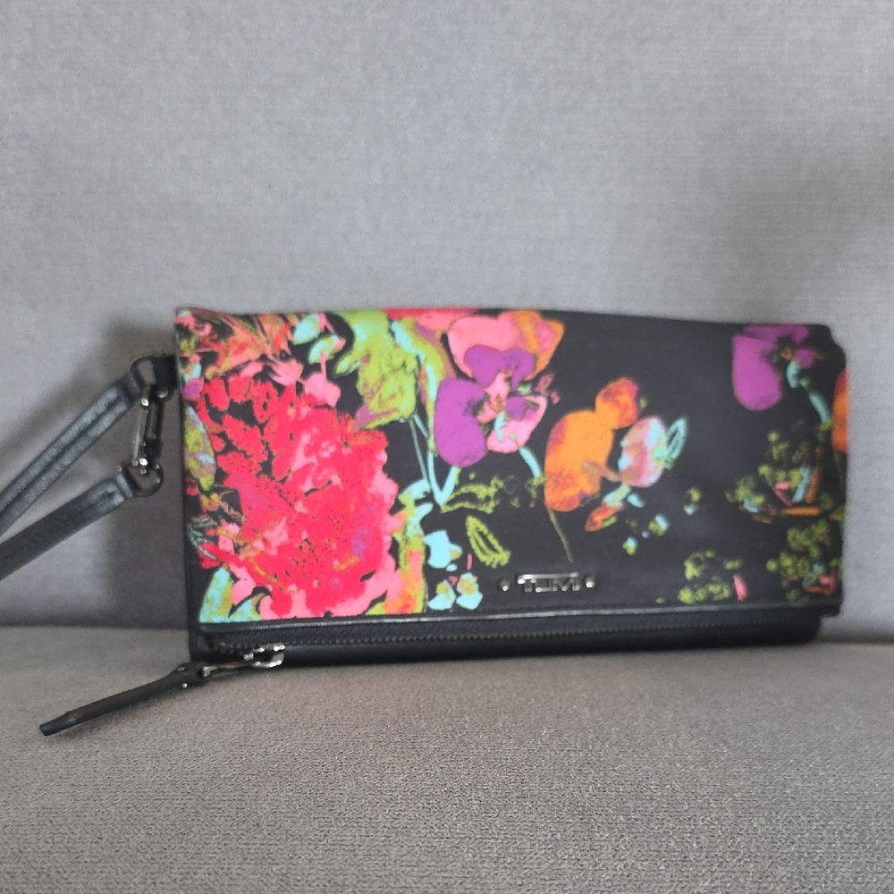 TUMI Wristlet Clutch Wallet - Black & Floral Print